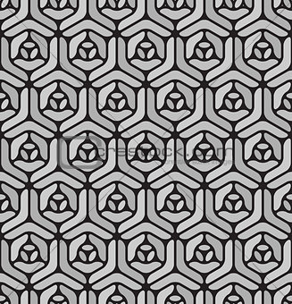 Vector Seamless  Black and White Rounded Line Geometric Hexagonal Pavement Pattern