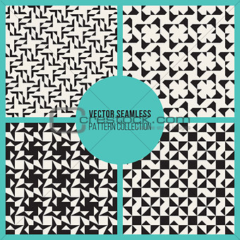 Vector Seamless  Black and White Rectangle Triangle Square Grid Simple Geometric Pattern Set