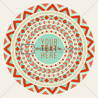 Vector Decorative Geometric Round Frame Background Design Element In Teal  Red