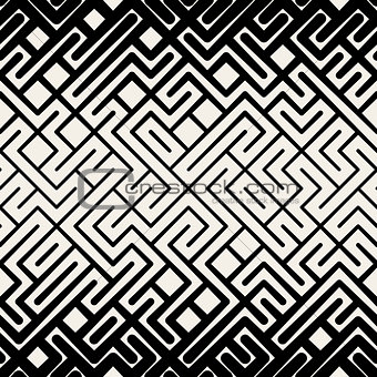 Vector Seamless Black and White Stripes Line Geometric Maze Square Pattern