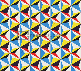 Vector Diagonal Movement Seamless Geometric Triangles Pattern in Red Yellow Blue and White Color