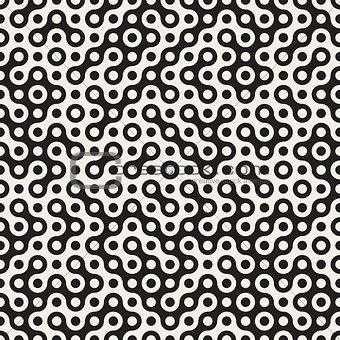 Vector Seamless Black and White Circles Halftone Truchet Pattern