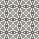 Vector Seamless Black and White Geometric Ethnic  Floral Line Ornament Pattern