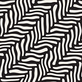Vector Seamless Black and White Hand Drawn Diagonal Zebra Line Pavement Pattern