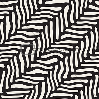 Vector Seamless Black and White Hand Drawn Diagonal Zebra Line Pavement Pattern