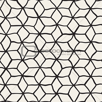Vector Seamless Black and White Hand Drawn Rhombus Grid Pattern