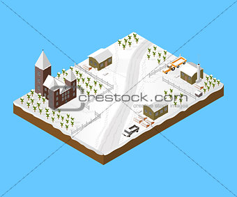 Isometric Snowy Village