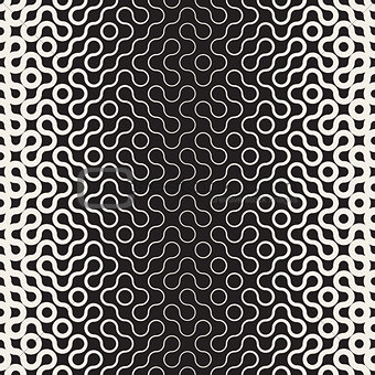 Vector Seamless Black and White Round Line Gradient Halftone Truchet Pattern