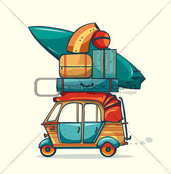 Auto rickshaw and laggage. Vacation trip.