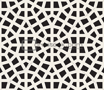 Vector Seamless Black and White Hexagon Lines Pattern