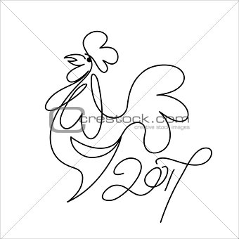 Rooster black line art sketch of cock