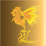 Happy New Year 2017 background with gold shiny rooster silhouette