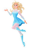 Beautiful woman in blue winter fairy snow maiden costume presenting.