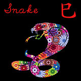 Chinese Zodiac Sign Snake with colorful flowers