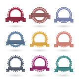 Templates round emblems with ribbons, vector illustration.
