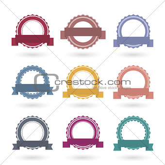 Templates round emblems with ribbons, vector illustration.