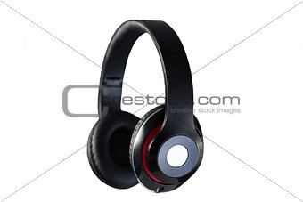 Wireless black headphones side view isolated on white