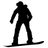 Black silhouettes snowboarders on white background. 