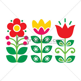 Swedish floral retro pattern - traditional folk art design
