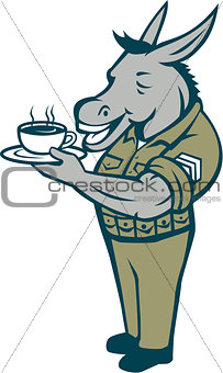 Donkey Sergeant Army Standing Drinking Coffee Cartoon