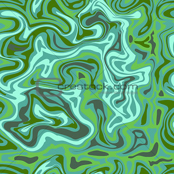 Natural green marble imitation seamless pattern. Trendy backdrop with blue acrylic drips on white background. Paint waves and vortexes stone texture.