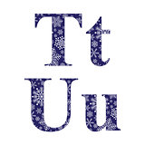 Uppercase and lowercase letters T and U