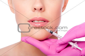 Beauty lip collagen filler injection
