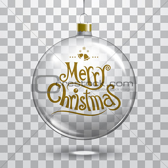 Vector christmas glass ball on transparent background. Xmas ball