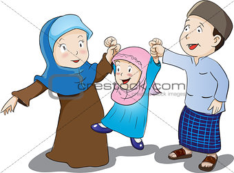 Happy Muslim Family, Vector Illustration
