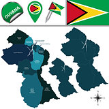 Map of Guyana with Named Regions