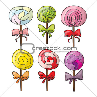Set of colorful lollipops in hand drawn style