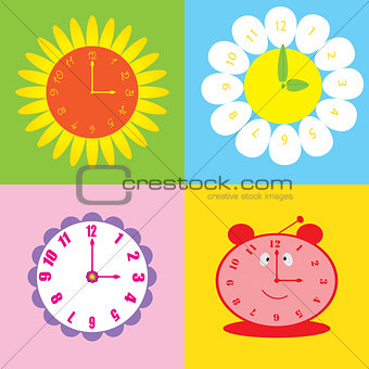 set of colorful background with clock