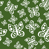 Beautiful seamless butterflies pattern in green and white colors.