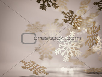 Golden snowflakes decoration.. 3D Rendering