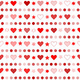 Seamless background with patterned hearts, dots and stars