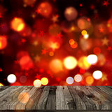3D wooden table on Christmas bokeh lights background