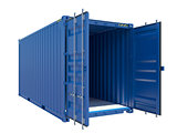 Open Blue Cargo Container. Isolated on white
