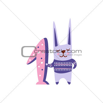 Rabbit Standing Next To Number One Stylized Funky Animal