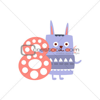 Rabbit Standing Next To Number Eight Stylized Funky Animal