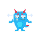 Angry Blue Monster With Horns And Spiky Tail