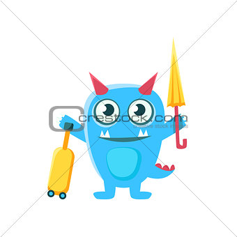 Tourist Blue Monster With Horns And Spiky Tail