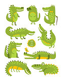 Crocodile Cute Character In Different Poses Childish Stickers