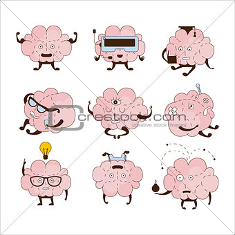 Brain Different Activities And Emotions Icon Set