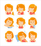 Little Red Head Girl Cute Portrait Icons