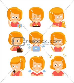 Young Red Head Girl Cute Portrait Icons