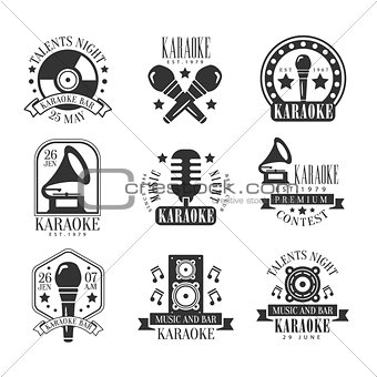 Karaoke Bar Black And White Label Set