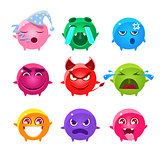 Round Characters Of Different Colors Emoji Set