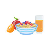 Muesli, Fruit And Orange Juice Breakfast Food  Drink Set