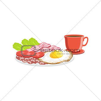Fried Egg, Bacon And Coffee Breakfast Food  Drink Set