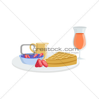 Waffle, Berry And Juice Breakfast Food  Drink Set